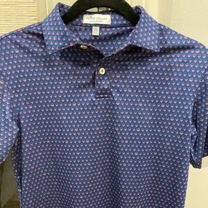 Boys Peter Millar summer comfort Navy and Pink Geometric Polo
